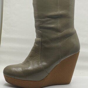 Women Grey Patent Platform Wedge High Knee Boots Size 8.5